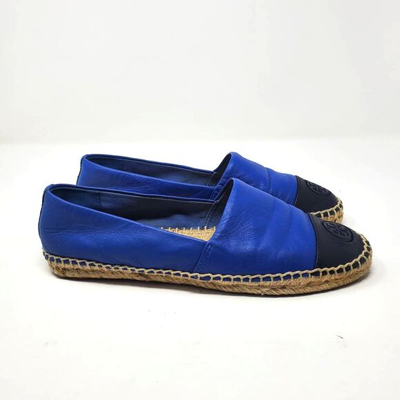 Tory Burch Leather Colorblock Flat Espadrilles Jelly Blue Tory Navy Size 7.5 - Picture 4 of 12